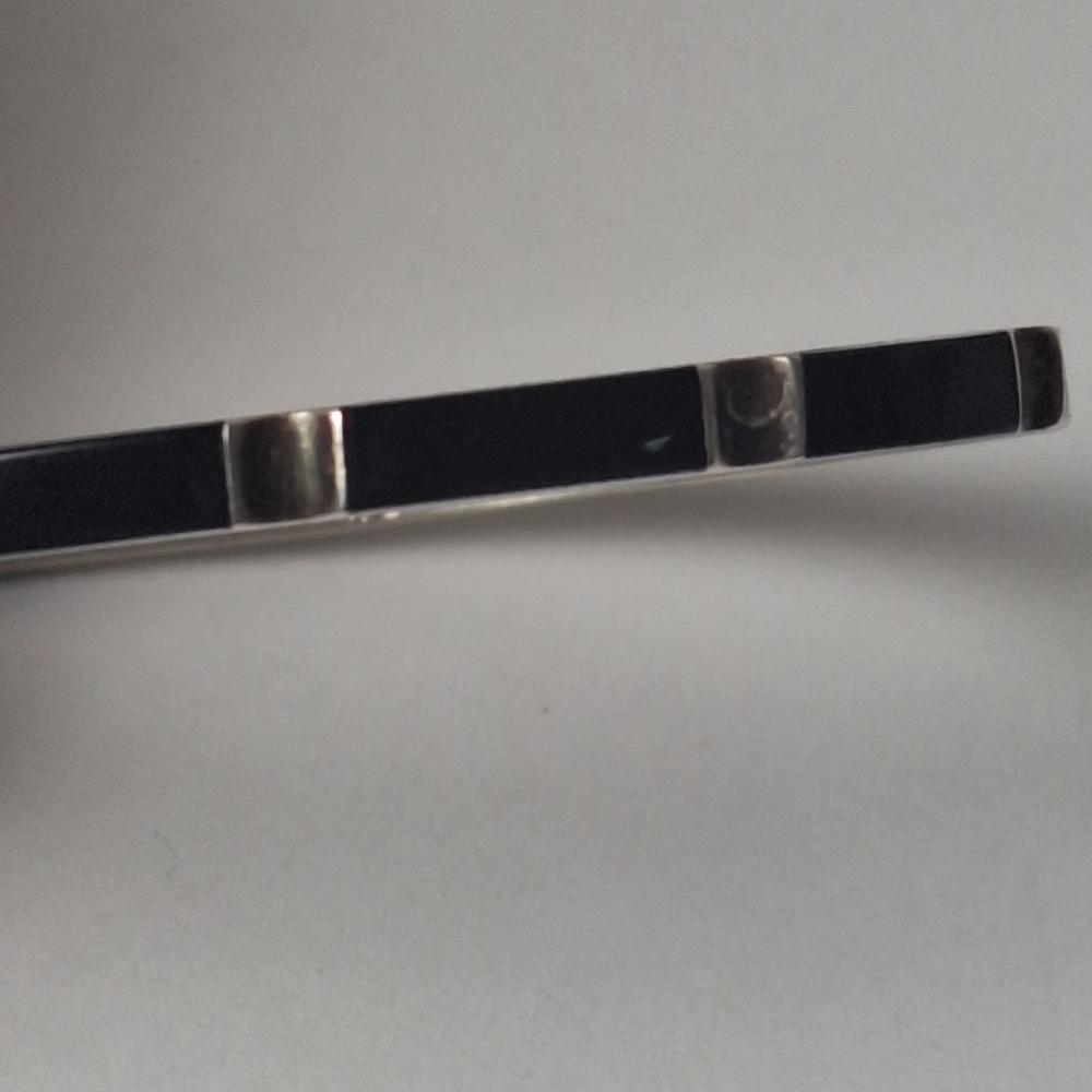 Vintage Taxco TM-22 Sterling Silver 925 Black Onyx Hinged Bracelet 26.5g Sz 6.75 - Picture 3 of 16